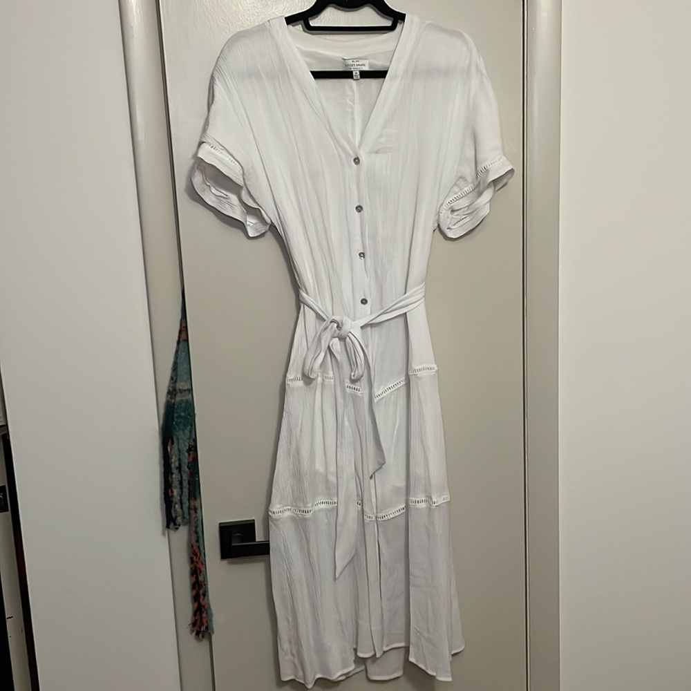 Lucky brand white eyelet button midi dress size medium